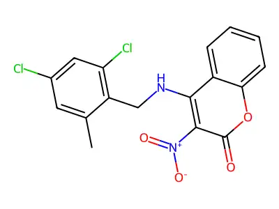 4-[(2,4-dichloro-6-methylbenzyl)amino]-3-nitro-2H-chromen-2-one structure
