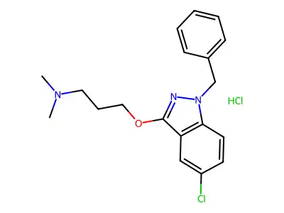 1H-Indazole, 1-benzyl-5-chloro-3-(3-(dimethylamino)propoxy)-, monohydrochloride structure
