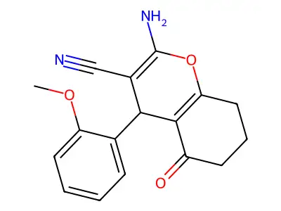 2-amino-4-(2-methoxyphenyl)-5-oxo-5,6,7,8-tetrahydro-4H-chromene-3-carbonitrile structure