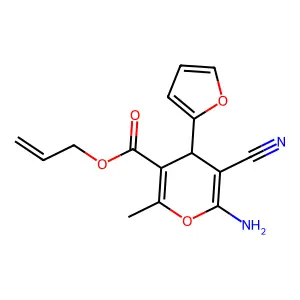 prop-2-en-1-yl 6-amino-5-cyano-4-(furan-2-yl)-2-methyl-4H-pyran-3-carboxylate structure