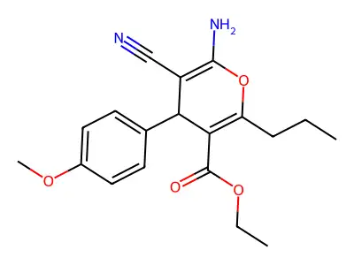 ethyl 6-amino-5-cyano-4-(4-methoxyphenyl)-2-propyl-4H-pyran-3-carboxylate structure