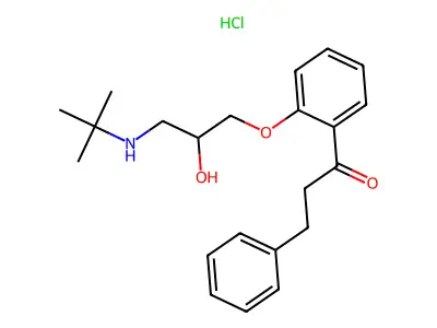 1-{2-[3-(tert-butylamino)-2-hydroxypropoxy]phenyl}-3-phenyl-1-propanone hydrochloride structure
