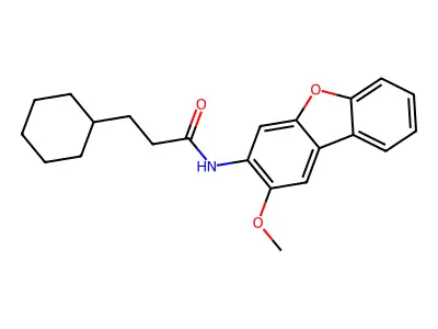 3-cyclohexyl-N-(2-methoxydibenzofuran-3-yl)propanamide structure