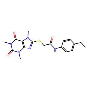 N-(4-ethylphenyl)-2-(1,3,7-trimethyl-2,6-dioxopurin-8-yl)sulfanylacetamide structure