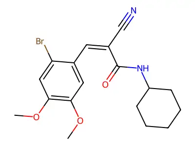 3-(2-bromo-4,5-dimethoxyphenyl)-2-cyano-N-cyclohexylprop-2-enamide structure