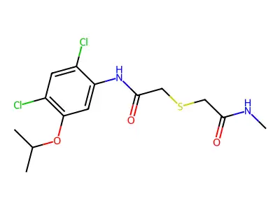 2-{[2-(2,4-dichloro-5-isopropoxyanilino)-2-oxoethyl]sulfanyl}-N-methylacetamide structure