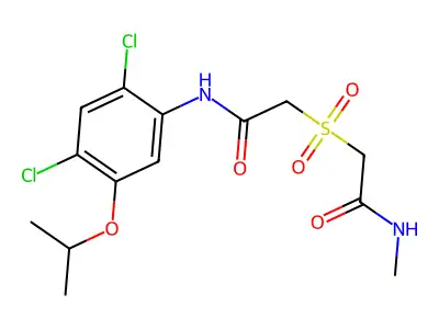 2-{[2-(2,4-dichloro-5-isopropoxyanilino)-2-oxoethyl]sulfonyl}-N-methylacetamide structure