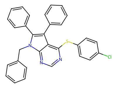 7-benzyl-4-[(4-chlorophenyl)sulfanyl]-5,6-diphenyl-7H-pyrrolo[2,3-d]pyrimidine structure