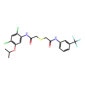 2-{[2-(2,4-dichloro-5-isopropoxyanilino)-2-oxoethyl]sulfanyl}-N-[3-(trifluoromethyl)phenyl]acetamide structure