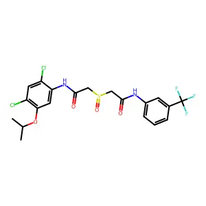 2-[2-(2,4-dichloro-5-propan-2-yloxyanilino)-2-oxoethyl]sulfinyl-N-[3-(trifluoromethyl)phenyl]acetamide structure