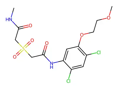 2-({2-[2,4-dichloro-5-(2-methoxyethoxy)anilino]-2-oxoethyl}sulfonyl)-N-methylacetamide structure