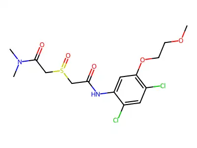 2-({2-[2,4-dichloro-5-(2-methoxyethoxy)anilino]-2-oxoethyl}sulfinyl)-N,N-dimethylacetamide structure