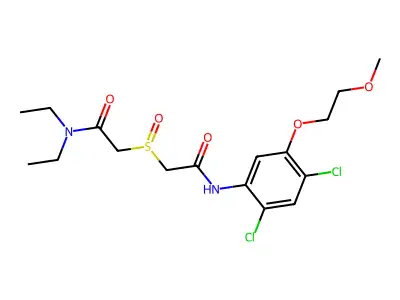 2-({2-[2,4-dichloro-5-(2-methoxyethoxy)anilino]-2-oxoethyl}sulfinyl)-N,N-diethylacetamide structure