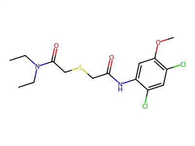 2-{[2-(2,4-dichloro-5-methoxyanilino)-2-oxoethyl]sulfanyl}-N,N-diethylacetamide structure
