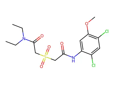 2-{[2-(2,4-dichloro-5-methoxyanilino)-2-oxoethyl]sulfonyl}-N,N-diethylacetamide structure