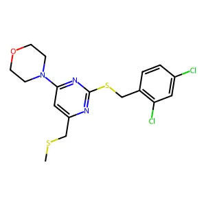 4-{2-[(2,4-dichlorobenzyl)sulfanyl]-6-[(methylsulfanyl)methyl]-4-pyrimidinyl}morpholine structure