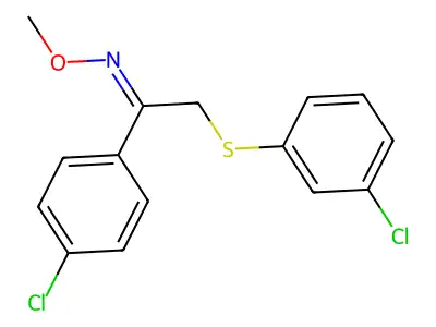1-(4-chlorophenyl)-2-(3-chlorophenyl)sulfanyl-N-methoxyethanimine structure