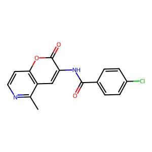 4-chloro-N-(5-methyl-2-oxo-2H-pyrano[3,2-c]pyridin-3-yl)benzenecarboxamide structure