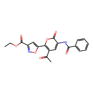 ethyl 5-[5-acetyl-3-(benzoylamino)-2-oxo-2H-pyran-6-yl]-3-isoxazolecarboxylate structure
