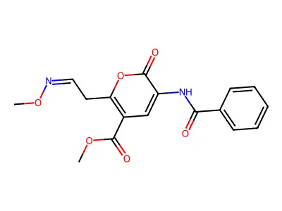Methyl 5-benzamido-2-(2-methoxyiminoethyl)-6-oxopyran-3-carboxylate structure