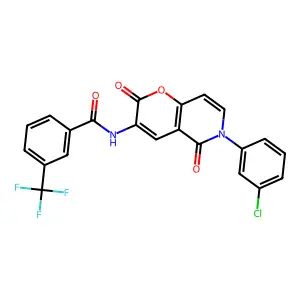 N-[6-(3-chlorophenyl)-2,5-dioxopyrano[3,2-c]pyridin-3-yl]-3-(trifluoromethyl)benzamide structure