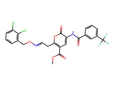 methyl 2-[2-[(2,3-dichlorophenyl)methoxyimino]ethyl]-6-oxo-5-[[3-(trifluoromethyl)benzoyl]amino]pyran-3-carboxylate structure