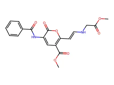 Methyl 5-benzamido-2-[2-(methoxycarbonylmethylamino)ethenyl]-6-oxo-pyran-3-carboxylate structure