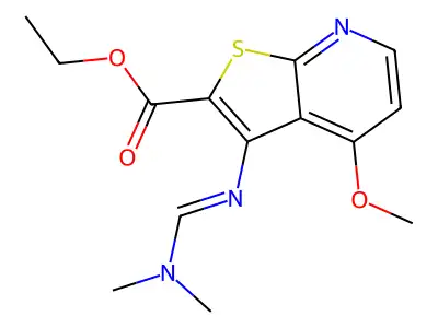 3-(dimethylaminomethylideneamino)-4-methoxy-2-thieno[2,3-b]pyridinecarboxylic acid ethyl ester structure
