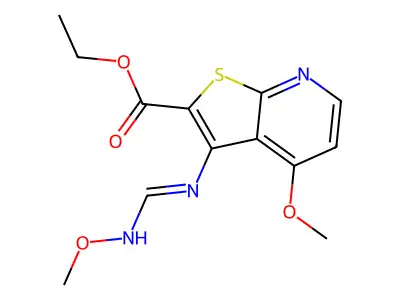 ethyl 4-methoxy-3-{[(methoxyimino)methyl]amino}thieno[2,3-b]pyridine-2-carboxylate structure