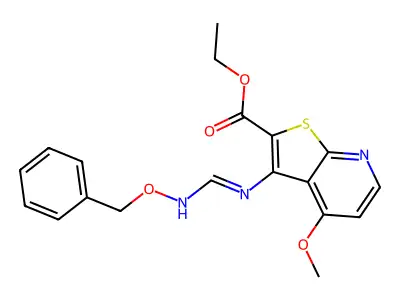 ethyl 3-({[(benzyloxy)imino]methyl}amino)-4-methoxythieno[2,3-b]pyridine-2-carboxylate structure