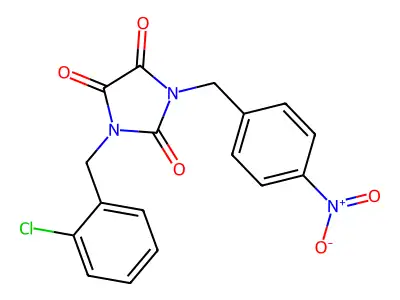 1-[(2-Chlorophenyl)methyl]-3-[(4-nitrophenyl)methyl]imidazolidine-2,4,5-trione structure