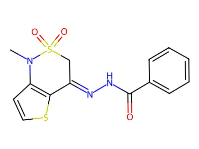 N-[(1-methyl-2,2-dioxothieno[3,2-c]thiazin-4-ylidene)amino]benzamide structure
