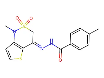 4-methyl-N-[(1-methyl-2,2-dioxothieno[3,2-c]thiazin-4-ylidene)amino]benzamide structure