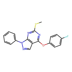 4-(4-fluorophenoxy)-6-(methylsulfanyl)-1-phenyl-1H-pyrazolo[3,4-d]pyrimidine structure