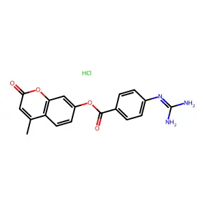4-Methyl-2-oxo-2H-1-benzopyran-7-yl 4-guanidinobenzoate monohydrochloride structure
