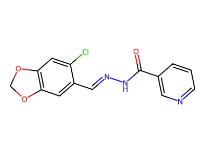 N-[(E)-(6-chloro-1,3-benzodioxol-5-yl)methylideneamino]pyridine-3-carboxamide structure
