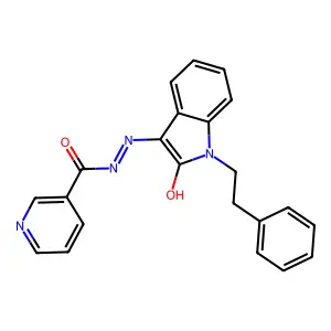 (Z)-N'-(2-oxo-1-phenethylindolin-3-ylidene)nicotinohydrazide structure