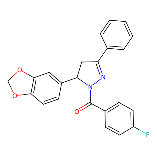 5-(1,3-benzodioxol-5-yl)-1-(4-fluorobenzoyl)-3-phenyl-4,5-dihydro-1H-pyrazole structure