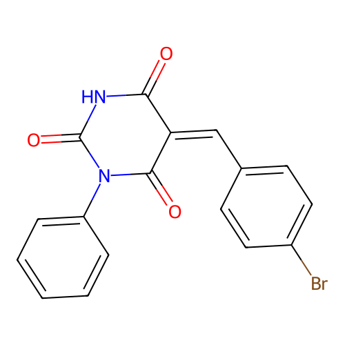 (Z)-5-(4-bromobenzylidene)-1-phenylpyrimidine-2,4,6(1H,3H,5H)-trione structure