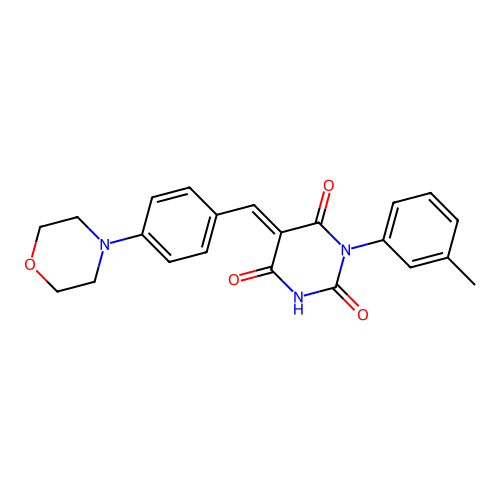 (5E)-5-(4-morpholinobenzylidene)-1-(m-tolyl)barbituric acid structure
