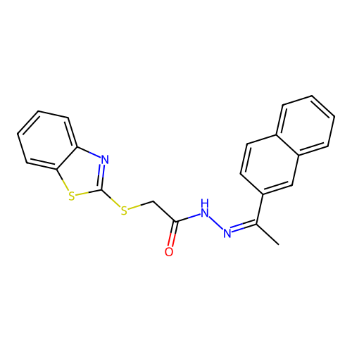 (Z)-2-(benzo[d]thiazol-2-ylthio)-N'-(1-(naphthalen-2-yl)ethylidene)acetohydrazide structure