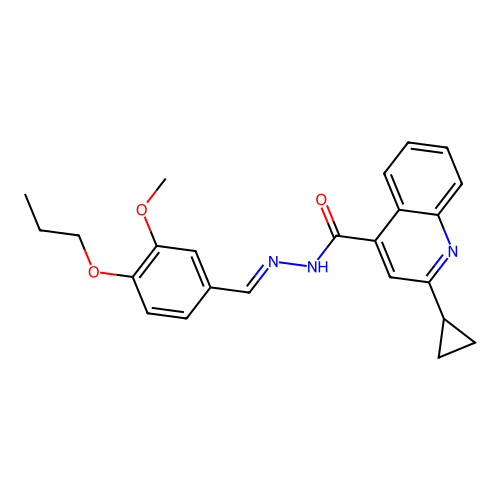 (E)-2-cyclopropyl-N'-(3-methoxy-4-propoxybenzylidene)quinoline-4-carbohydrazide structure