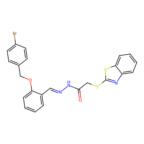 (E)-2-(benzo[d]thiazol-2-ylthio)-N'-(2-((4-bromobenzyl)oxy)benzylidene)acetohydrazide structure