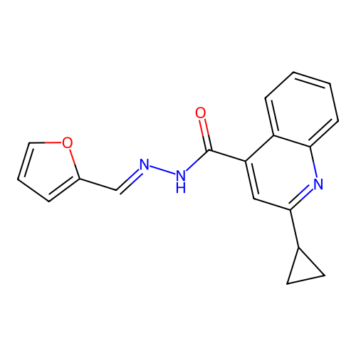 2-cyclopropyl-N'-[(E)-furan-2-ylmethylidene]quinoline-4-carbohydrazide structure