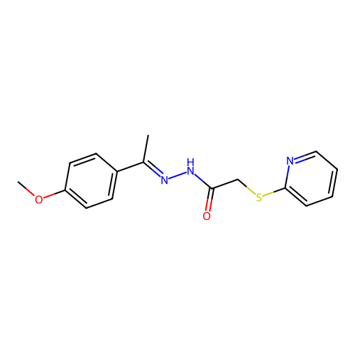 N'-[(1E)-1-(4-methoxyphenyl)ethylidene]-2-(pyridin-2-ylsulfanyl)acetohydrazide structure