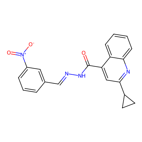 2-cyclopropyl-N'-[(E)-(3-nitrophenyl)methylidene]quinoline-4-carbohydrazide structure
