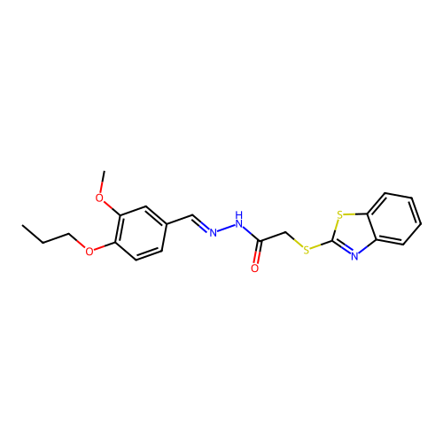 (E)-2-(benzo[d]thiazol-2-ylthio)-N'-(3-methoxy-4-propoxybenzylidene)acetohydrazide structure