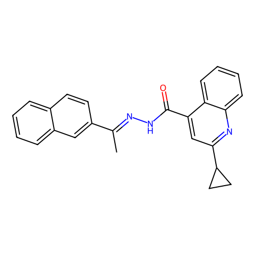 2-cyclopropyl-N'-[(1E)-1-(naphthalen-2-yl)ethylidene]quinoline-4-carbohydrazide structure