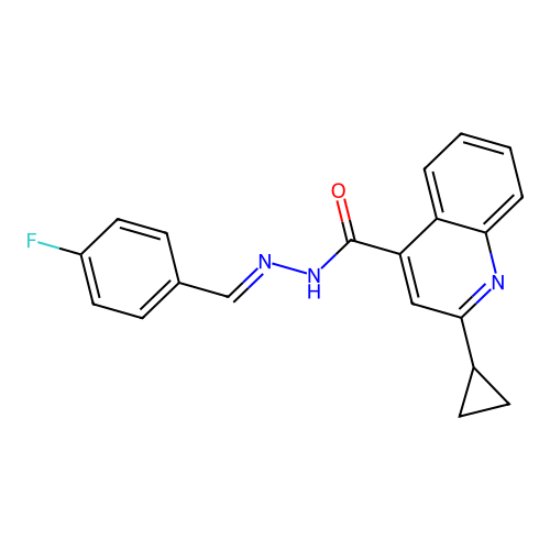 2-cyclopropyl-N'-[(E)-(4-fluorophenyl)methylidene]quinoline-4-carbohydrazide structure