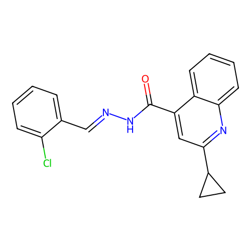 N'-[(E)-(2-chlorophenyl)methylidene]-2-cyclopropylquinoline-4-carbohydrazide structure